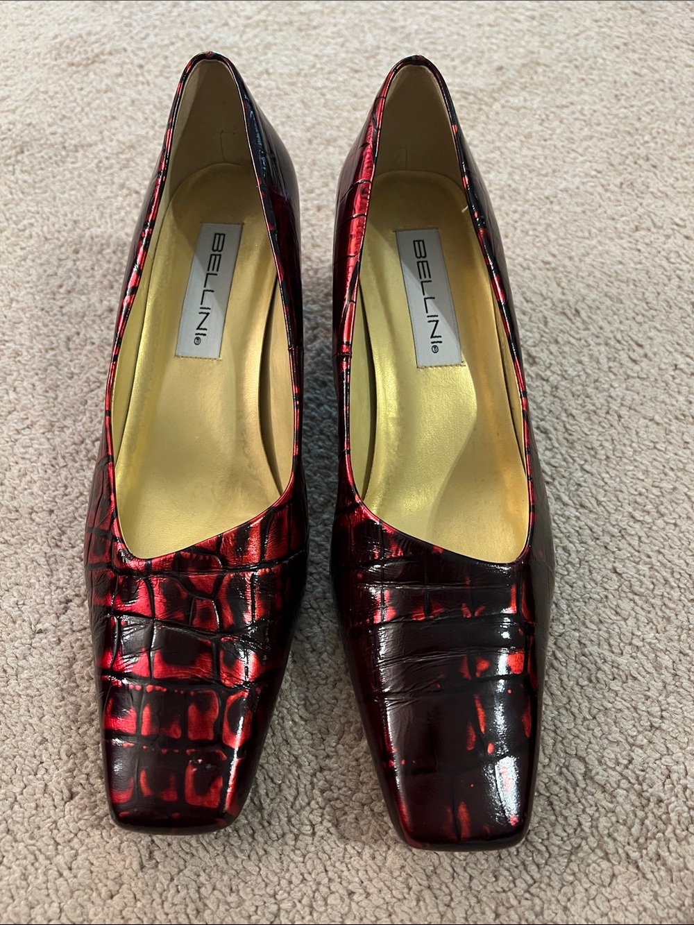 Bellini Red Croc-Embossed Square-Toe Pumps